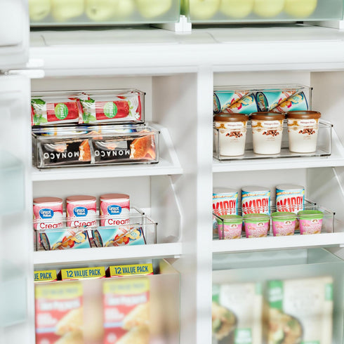 4 PACK Heyuzb Freezer Organizer Bins Clear Stackable Storage Bins for Fridge Organization and Storage