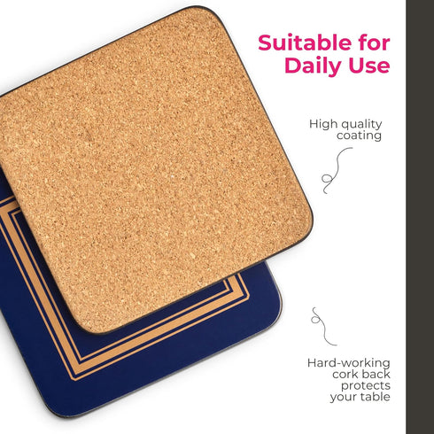 Pimpernel Classic Midnight Blue Coasters, Set of 6, Heat & Stain Resistant, Durable Cork Backing, 4 Inch
