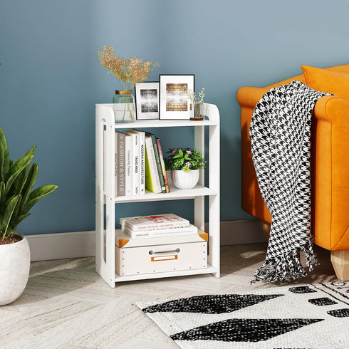 3 HAYOFAMY Tier End Table Nightstand White, Small Bookshelf with Open Shelf, Narrow Side Table Bedside Table