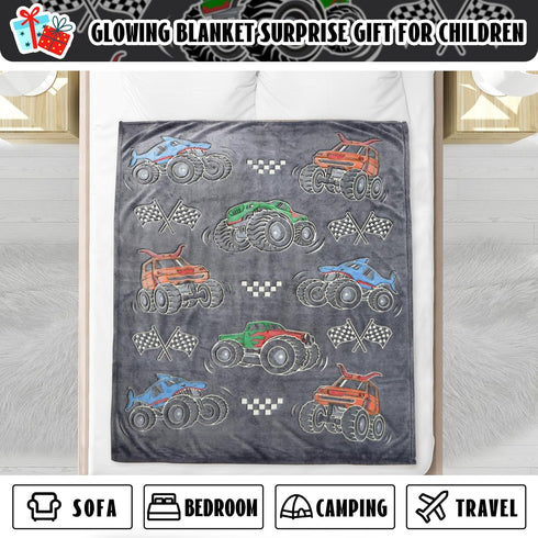 Boys Truck Car Toys Unique Gifts for Kids Glow in The Dark Blanket Glowing Cartoon Tractor Throw Blanket Soft Fleece