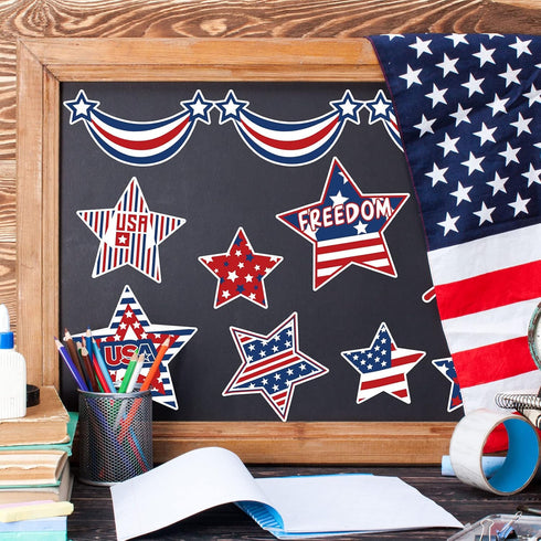Whaline 24Pcs Patriotic Refrigerator Magnets, 4th of July Stars Fireworks Magnetic Stickers for Decor