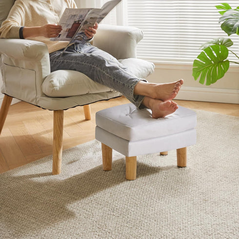 16.34" 12.4" W12.6" UHBD041G YMYNY Small Footstool Ottoman, Faux Leather Footrest with Sponge Padded Seat, Step Stool