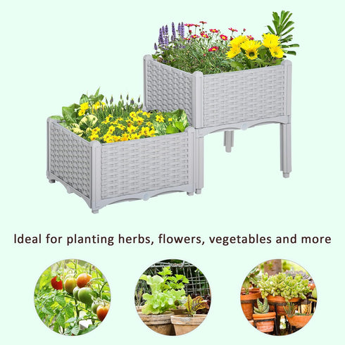 2 Outsunny Piece Raised Garden Bed with Legs, Planter Box Raised Bed to Grow Flowers, Herbs & Vegetables, Gray
