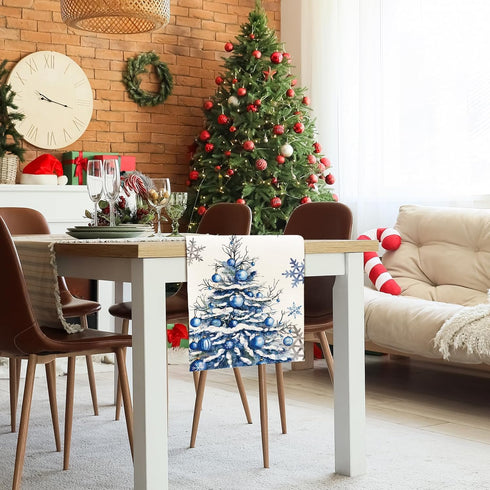 13x72 Inch Winter Trees Ball Table Runner Frosty Roses Burlap Table Runners, Christmas Xmas Seasonal Coffee Table