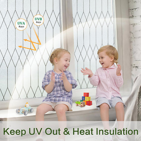 Windimiley Window Privacy Film, Stained Glass Frosted Clings, Moroccan Lattice Decorative Coverings, UV Sun Blocking,