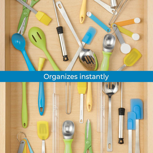 iDesign Plastic Adjustable Deep Drawer Divider, Set of 2, Expandable 13.25” – 20.75”, Clear