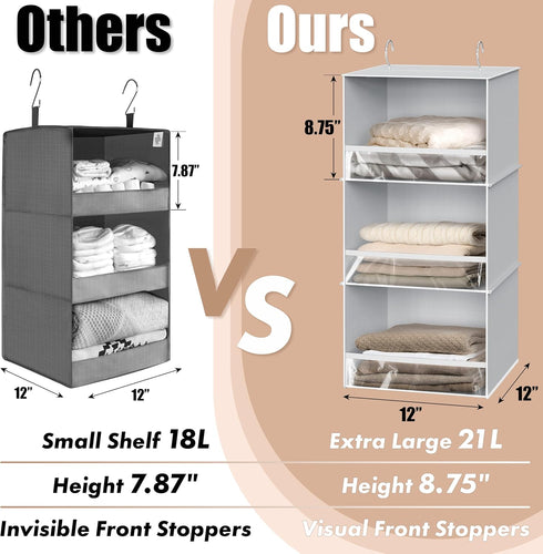 Simple Houseware 3 Shelf Hanging Closet Organizer - Gray with Front Stopper