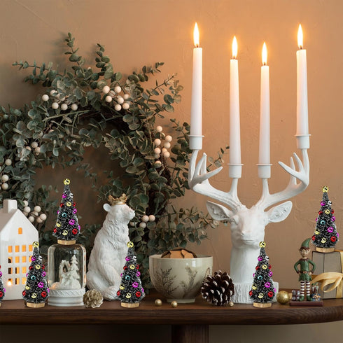 6 4.3 Inch Winlyn Pcs Artificial Mini Christmas Trees Frosted Green Bottle Brush Trees with Wood Bases Sisal Trees