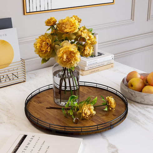 Farmhouse Oak 18" Lazy Susan Turntable Organizer, Round Wooden Storage for Dining Table, Pantry, Kitchen, Walnut Wood