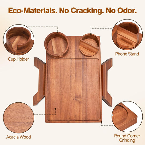 VANGONA 360Rotating Couch Armrest Table, Foldable Side Tray Table for Couch, Cup & Phone Holder Tray, Anti-Slip Snack