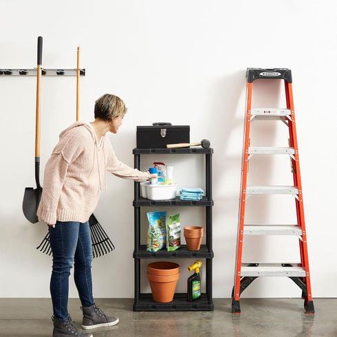 Gracious Living 4 Shelf Knect-A-Shelf, Ventilated Light Duty Storage Unit for Home, Garage, Basement, Black