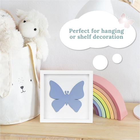 3D Set 3 (7x7) Tide and Tales Butterfly Room Decor for Girls, of Framed Wooden Wall Art for Nursery, Nature-Inspired