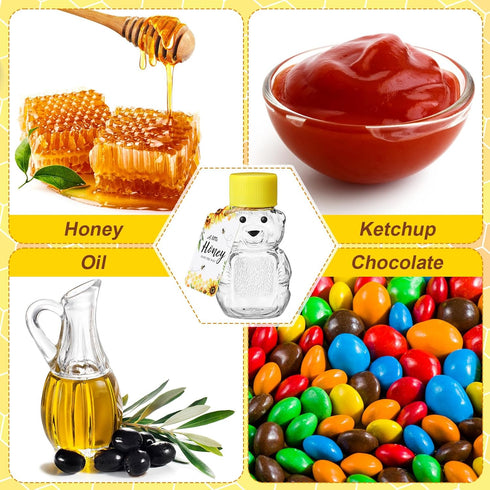 50 Sets 2oz 50 50 2 FoldTier Plastic Honey Bear Bottle Gifts Bear Shape Clear Empty Honey Jar with Screw Yellow Lid