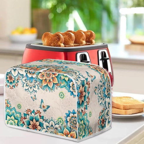 Boho Butterfly Print 4 Slice Toaster Cover, Anti-Sputtering Dust Cover, Washable Kitchen Appliance Protector