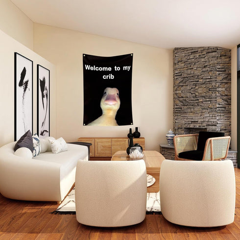 CLRIEOS 2x3 Grommets Welcome to My Crib Flag Feet Funny Flags for Room Durable Man Cave Wall Flag with Brass