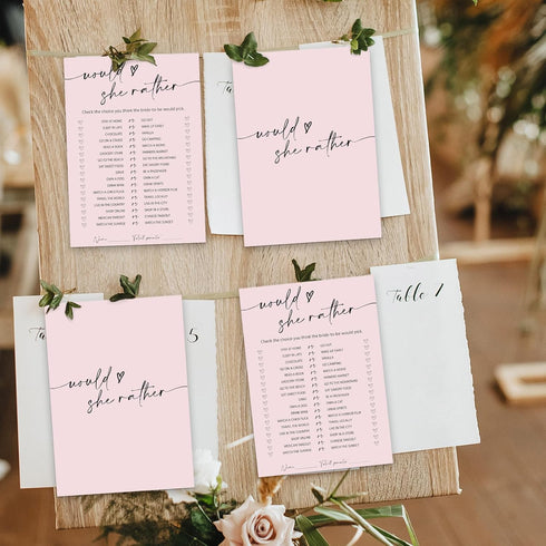 50 Whaline Sheets Blush Pink Bridal Shower Game Cards Pink Double Sided Party Game Activity Cards for Would She Rather
