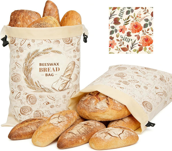 WGXY 2 Pack Reusable Beeswax Bread Bags for Sourdough & Homemade Bread, 17x13-Inch
