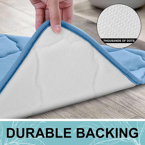 OLANLY Memory Foam Toilet Rugs U-Shaped 24x20 - Ultra Soft and Absorbent Non-Slip Bathroom Mat, Blue