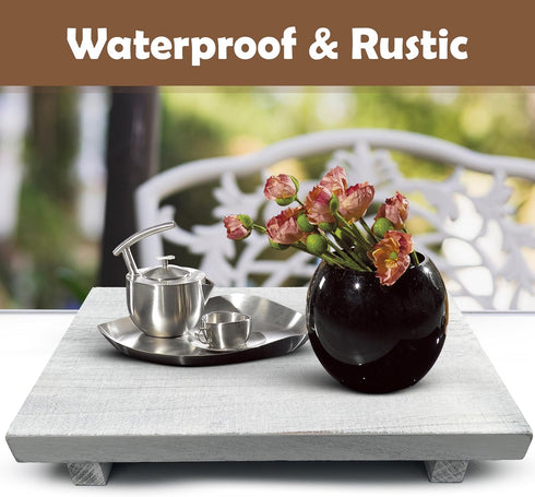 12 7 1.5 Inch Rustic Wood Riser - Rectangular Soap Tray, Candle Holder, Plant Stand - White, x x