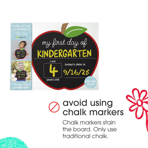 Pearhead First and Last Day of School Chalkboard, Reusable Double-Sided Fill-In Board with Yellow Chalk