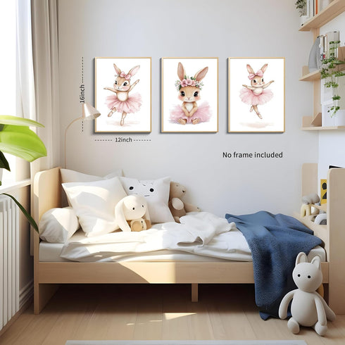 Set 3, 12x16 Baby Girl Nursery Wall Decor, Easter Nursery Canvas Wall Art Paintings of Cute Animal Pink Bunny Posters