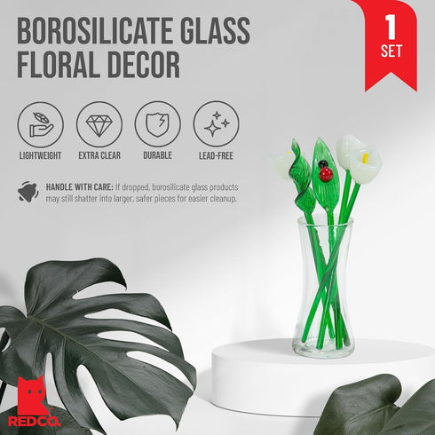 Red Co. Decorative Glass Flower Bouquet with Vase, Gift Boxed, White Calla Lilies