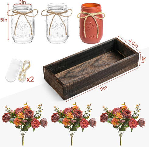 DUOER 3 Pcs Mason Jar Centerpiece Table Decorations for Dining Table Decor Farmhouse Coffee Table Decor with Wood Tray