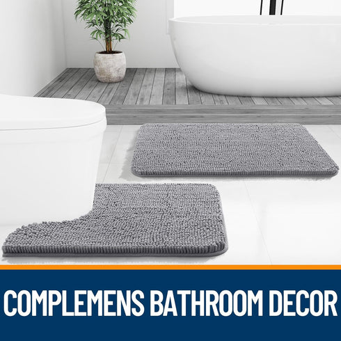 OLANLY Toilet Rugs U-Shaped 24x20, Extra Soft Absorbent Chenille Bathroom Rugs, Non-Slip Toilet Bath Mat