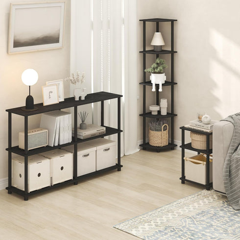 3-Tier Furinno Turn-N-Tube Side Table, End Table with Open Shelf, Toolless Assembly Night Stand, Bedside Table