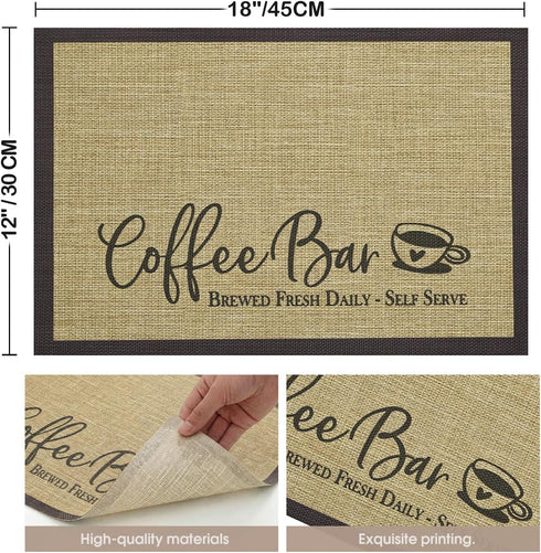 Set 2, Artoid Mode Coffee Bar Mat of Plastic Vinyl Washable Woven Non-Slip Table Mats for Coffee Machine Decor