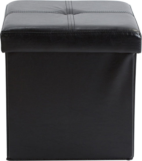 Simplify Faux Leather Folding Storage Ottoman | Single | Collapsible | Tufted Padded Seating | Foot Rest | Bench | Toy
