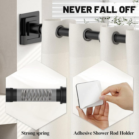 Matte Black Shower Curtain Rod, 31-68 inches Adjustable Tension Rod with Holders for Bathroom and Windows
