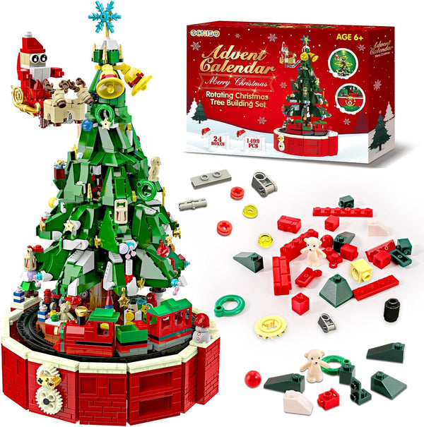 Ochido Advent Calendar 2025 Rotating Christmas Tree Building Blocks Kit, 24 Days