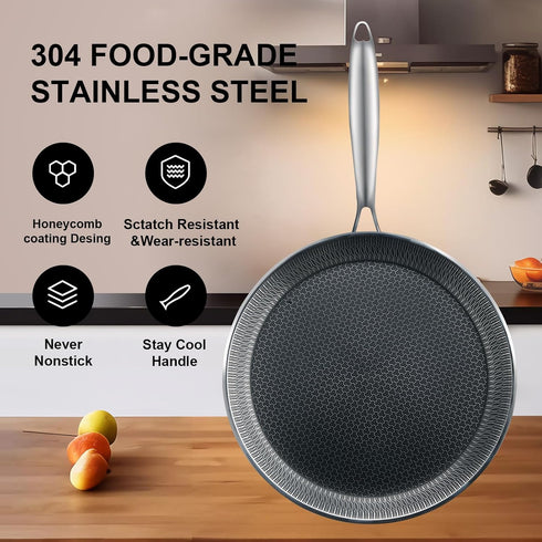 Nonstick Crepe Pan, 11 Inch Stainless Steel with Honeycomb Coating, PFOA Free, Induction Compatible Griddle