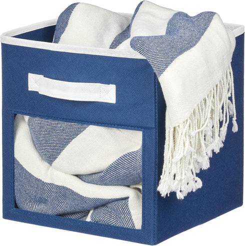 Closet 4 Pack, mDesign Fabric Nursery/Playroom Storage Organizer Bin Box with Front Handle/Window for Cube Furniture