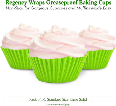 Regency Wraps Greaseproof Professional Grade Baking Cups - Pack of 40, Standard Liners, Lime Solid