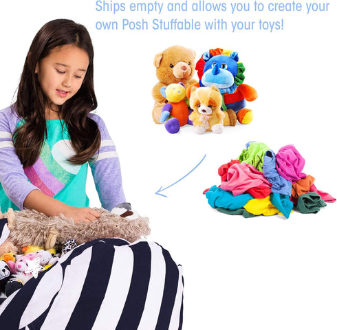 Posh Stuffable Kids Stuffed Animal Storage Bean Bag Chair Cover - Children's Toy Organizer, Medium 27" - Canvas Stripes