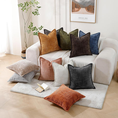 18x18 Set 2, HPUK Fall Chenille Soft Throw Pillow Covers of Accent Cushion Covers for Living Room, Bedroom, Decorative