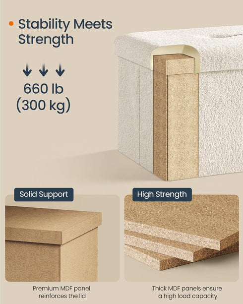 15 15 15 Inches, 660 lb, ULSF095W01 SONGMICS Small Folding Storage Ottoman, Foot Rest Stool, x x Ottoman with Storage