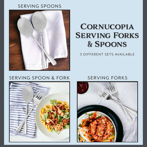 Cornucopia Brands Serving Fork Set of Two (2), Elegant 9" Stainless Steel Buffet & Banquet Style Serving Forks