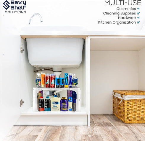 Expandable Under Sink Organizer and Storage I Bathroom Under the Sink Organizer Kitchen Under Sink Shelf I Cleaning