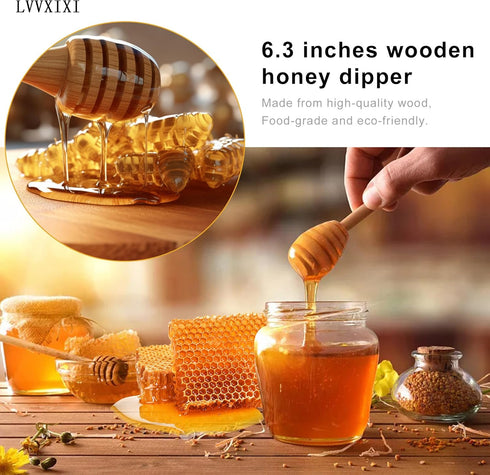 4PCS Honey Mixing Stirrer, Wooden Honey Dipper, Smooth Honey Comb Stick, Honey Spoon Collecting Dispensing Drizzling