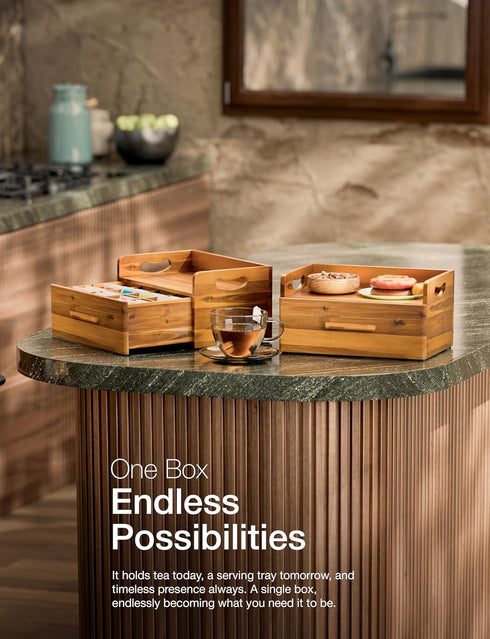 Countertop Tinamo Acacia Wooden Tea Box Organizer with Drawer Tea Chest for Tea Bags Storage Tea and Coffee Organizer
