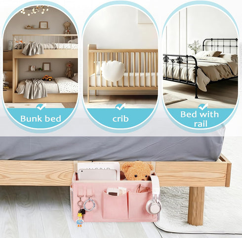 Loghot Bedside Caddy/Bedside Storage Bag Hanging Organizer for Bunk and Hospital Beds,Dorm Rooms Bed Rails,Can be
