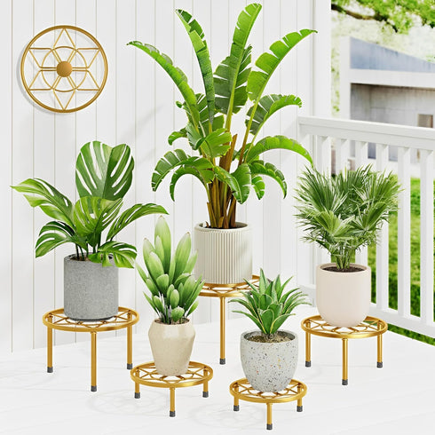 NQW 5 Pack Metal Potted Plant Stands for Indoor Outdoor,Round Planters Flower Pots