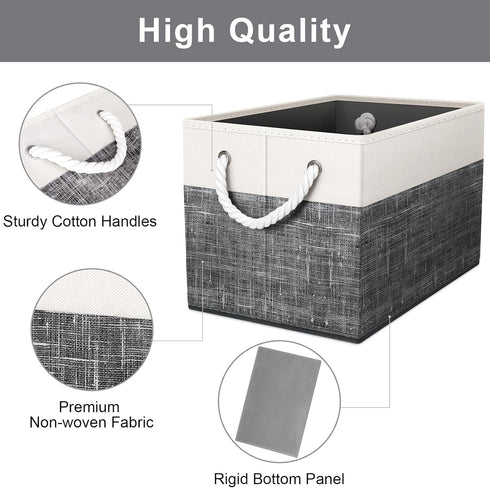 Fab totes 2-Pack Storage Bins, Foldable Baskets for Organizing Toys, Books, Closet, Large Storage Box with Rope Handles