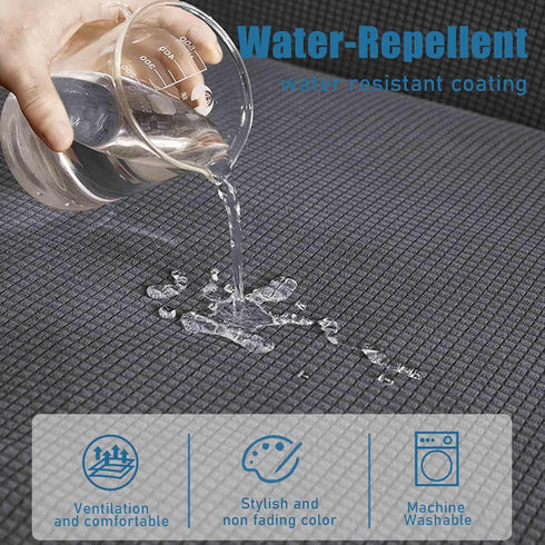 Water-Repellent Sofa Cushion Covers, Jacquard High Stretch Fabric Furniture Protector for Living Room, Gray