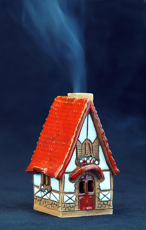 Ceramic Houses Collection - Miniature Fantasy House - Room Decoration - Cone Incense Holder R504WR