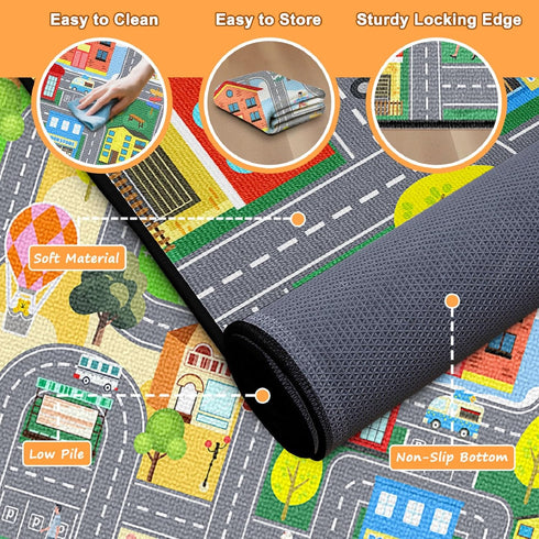 3x5 Car Rug for Kids Playroom - Road Rug for Boys Room Kids Play Mat with Road Tracks Car Play Mat, Feet