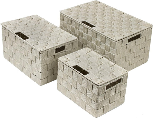 Sorbus Storage Basket with Lid, Mesh Hand-Woven Decorative Storage Boxes, Wicker Basket Organizers (Variety Pack)